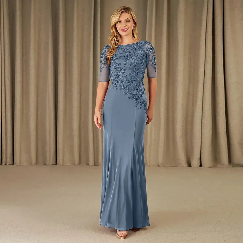 Scoop-Neck Lace Appliqué Half-Sleeve Mother of the Bride Dress - Luzilly Bridal & Apparel