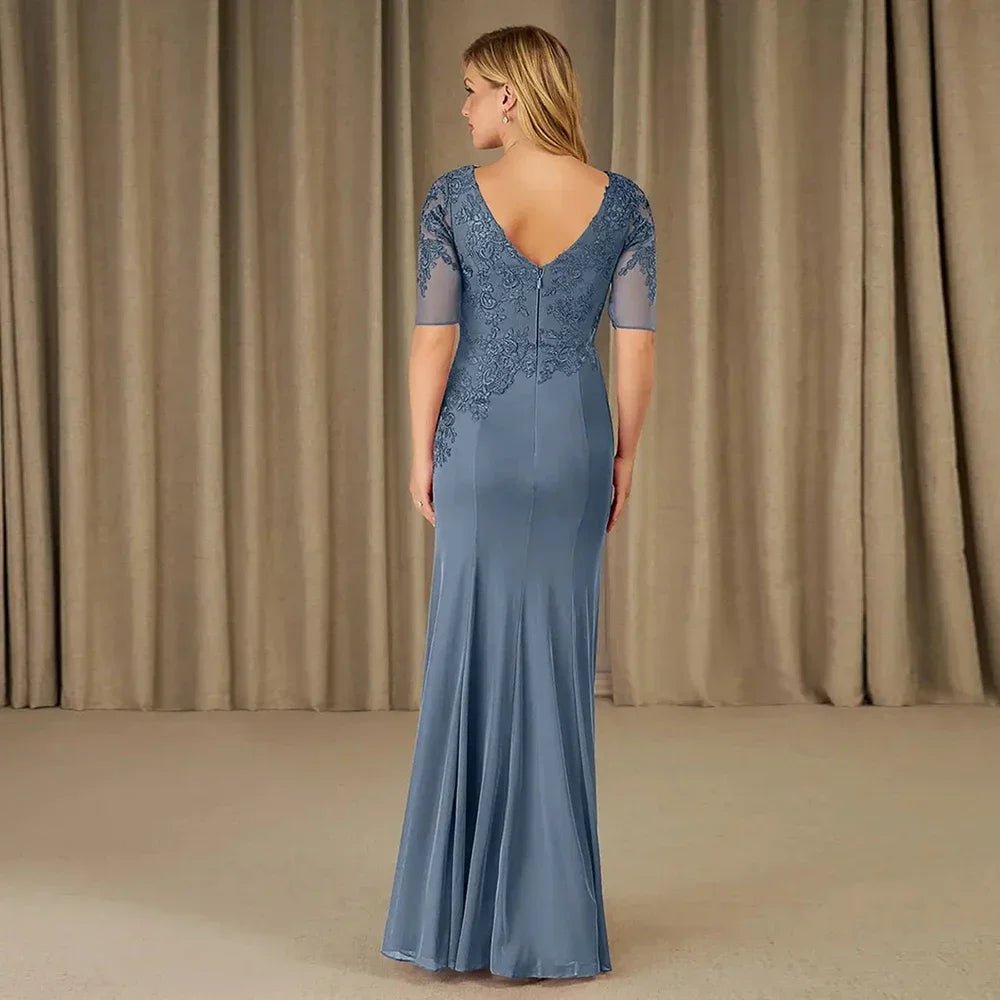 Scoop-Neck Lace Appliqué Half-Sleeve Mother of the Bride Dress - Luzilly Bridal & Apparel