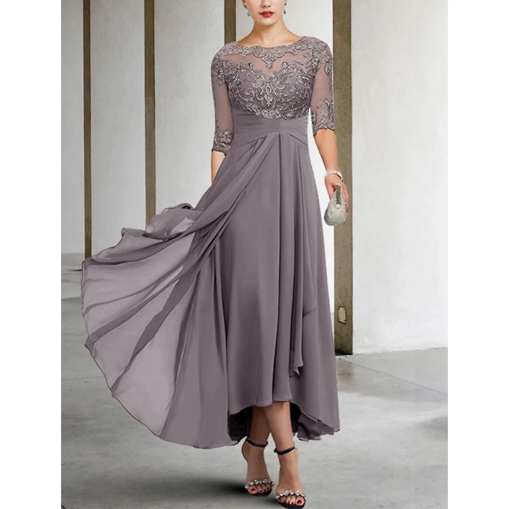 Scoop-Neck Lace Tea-Length Mother of the Bride Dress - Luzilly Bridal & Apparel