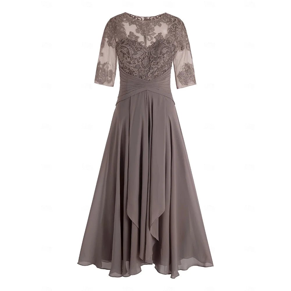 Scoop-Neck Lace Tea-Length Mother of the Bride Dress - Luzilly Bridal & Apparel