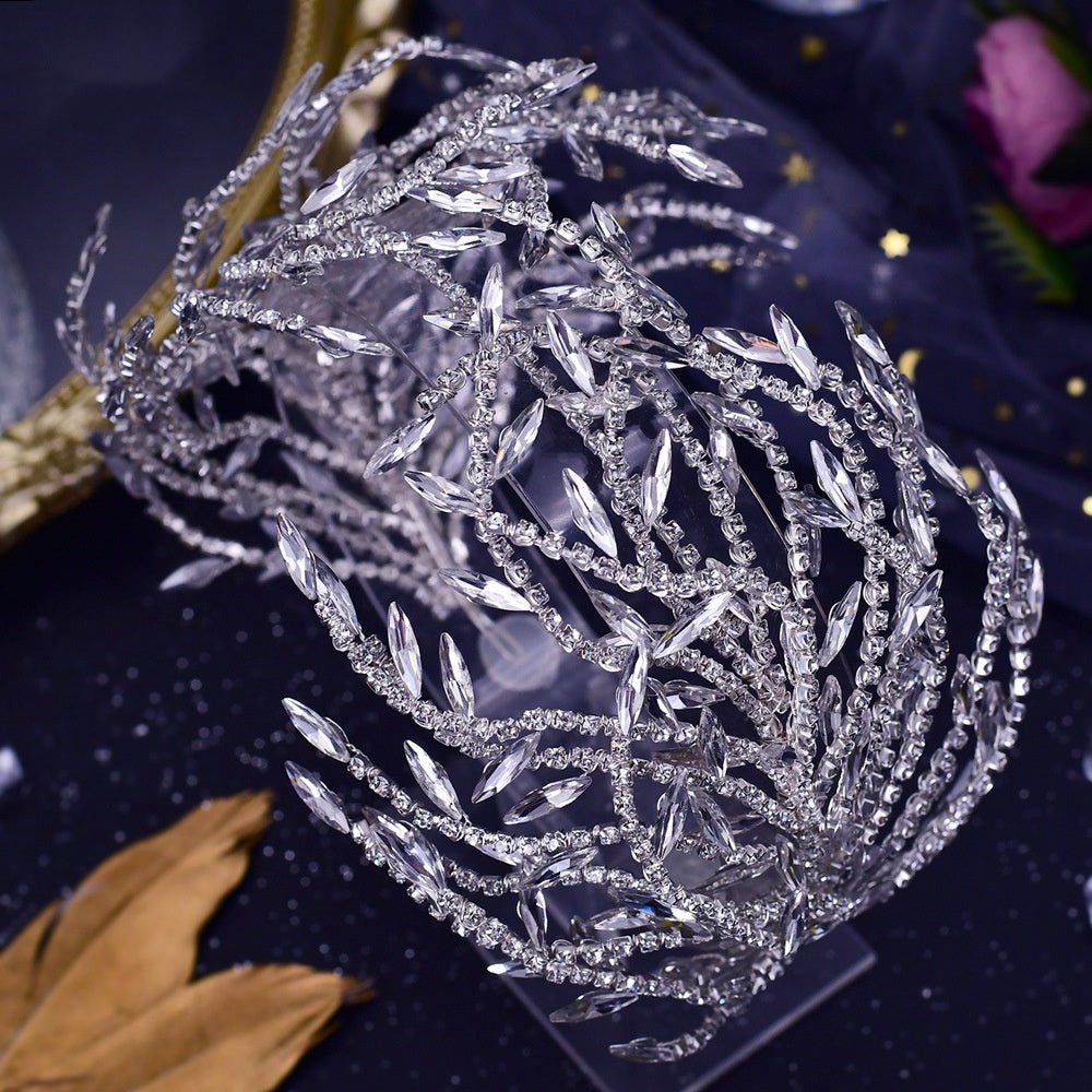 Sculptural Rhinestone Flower Bridal Headband - Luzilly Bridal & Apparel
