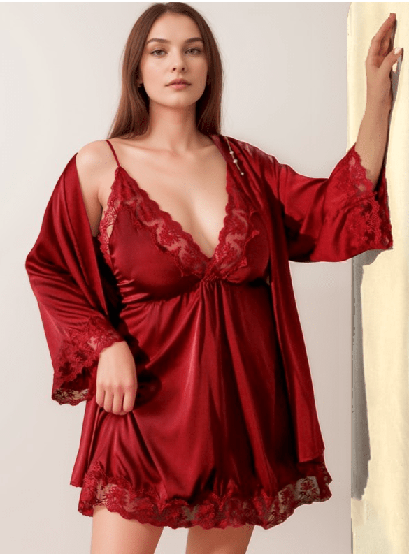 Seductive Blue & Black Lace Silky Lingerie Set - Sizes S to 5XL - Luzilly Bridal & Apparel