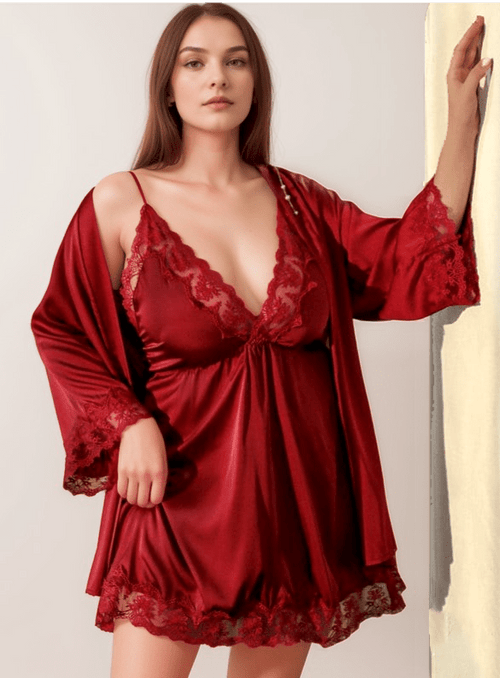 Seductive Blue & Black Lace Silky Lingerie Set - Sizes S to 5XL - Luzilly Bridal & Apparel