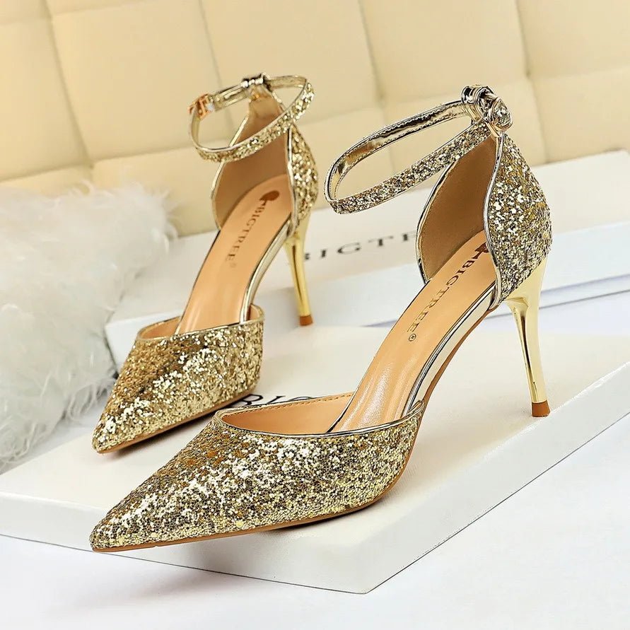 Sequin Ankle-Strap Bridal Sandals - Luzilly Bridal & Apparel