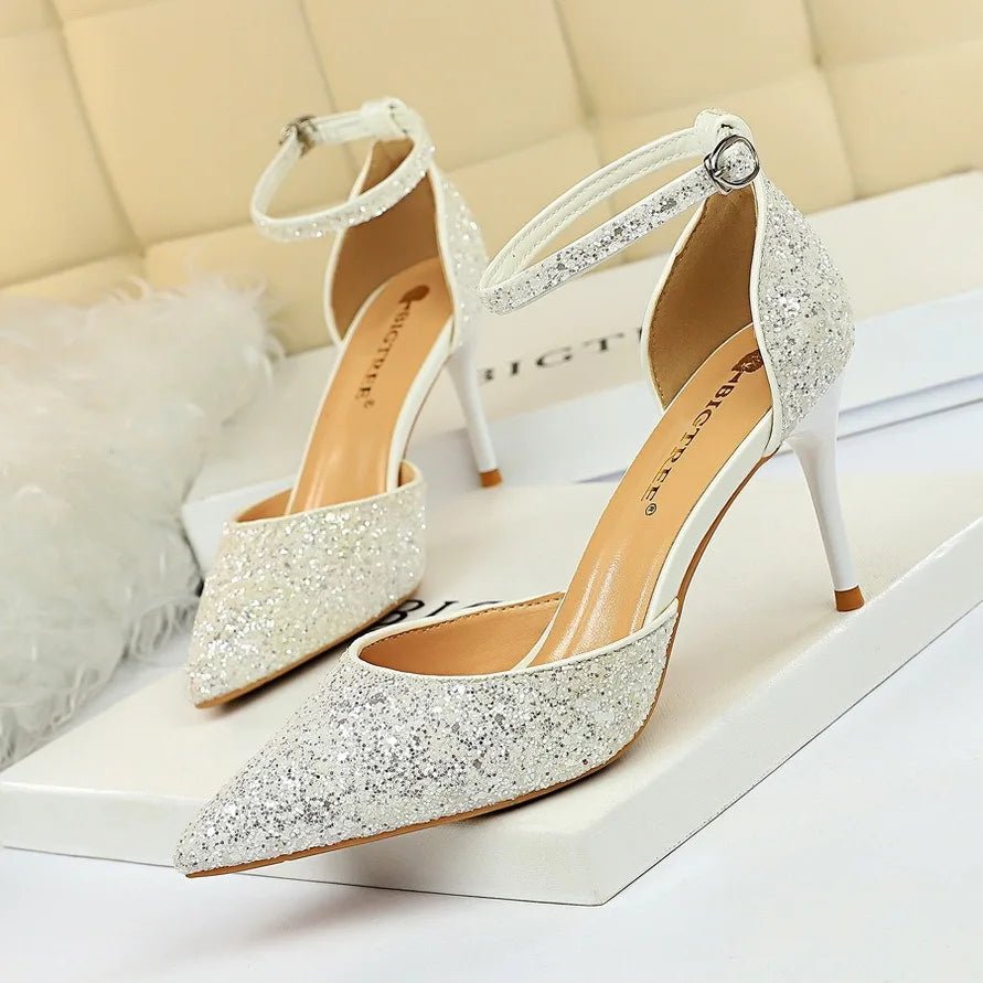 Sequin Ankle-Strap Bridal Sandals - Luzilly Bridal & Apparel