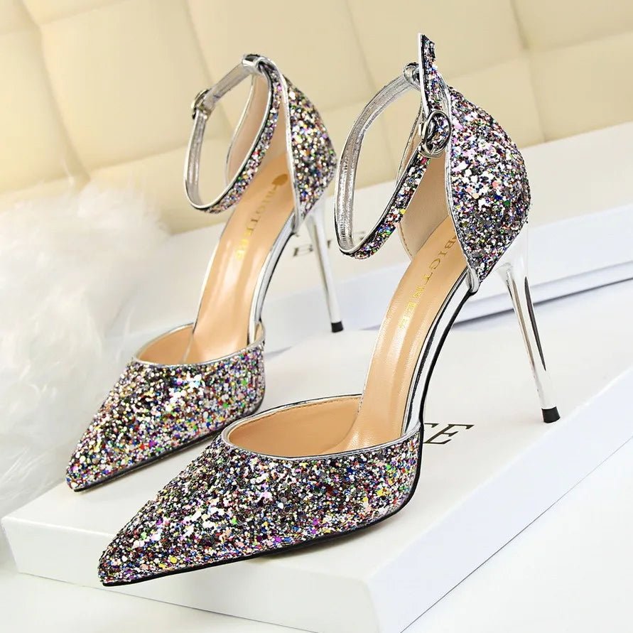 Sequin Ankle-Strap Bridal Sandals - Luzilly Bridal & Apparel
