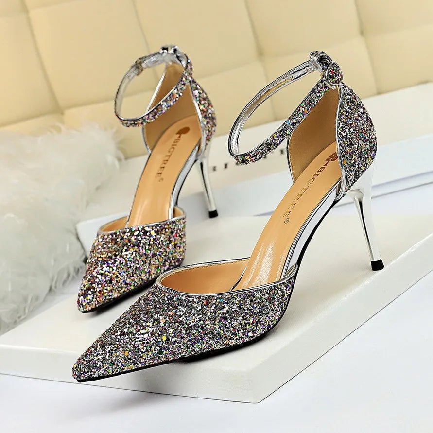 Sequin Ankle-Strap Bridal Sandals - Luzilly Bridal & Apparel