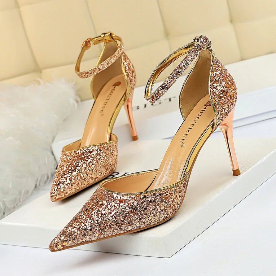 Sequin Ankle-Strap Bridal Sandals - Luzilly Bridal & Apparel