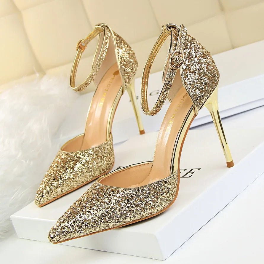 Sequin Ankle-Strap Bridal Sandals - Luzilly Bridal & Apparel