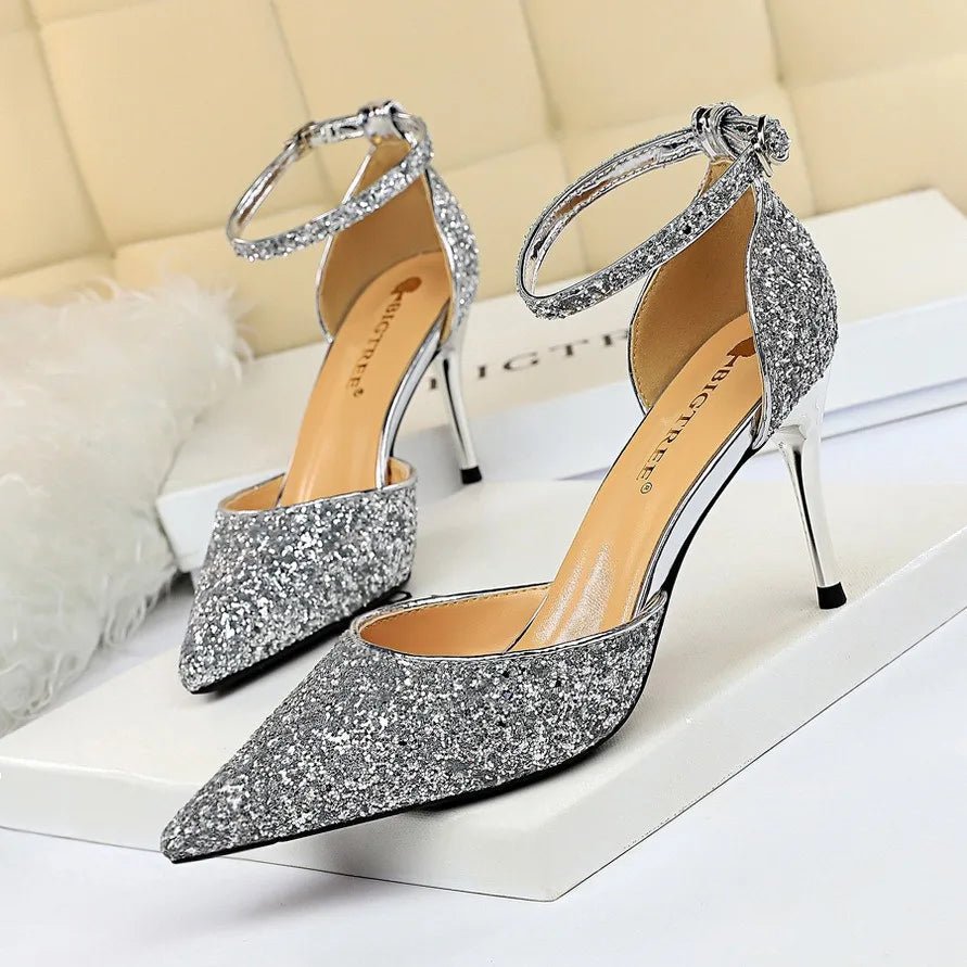 Sequin Ankle-Strap Bridal Sandals - Luzilly Bridal & Apparel