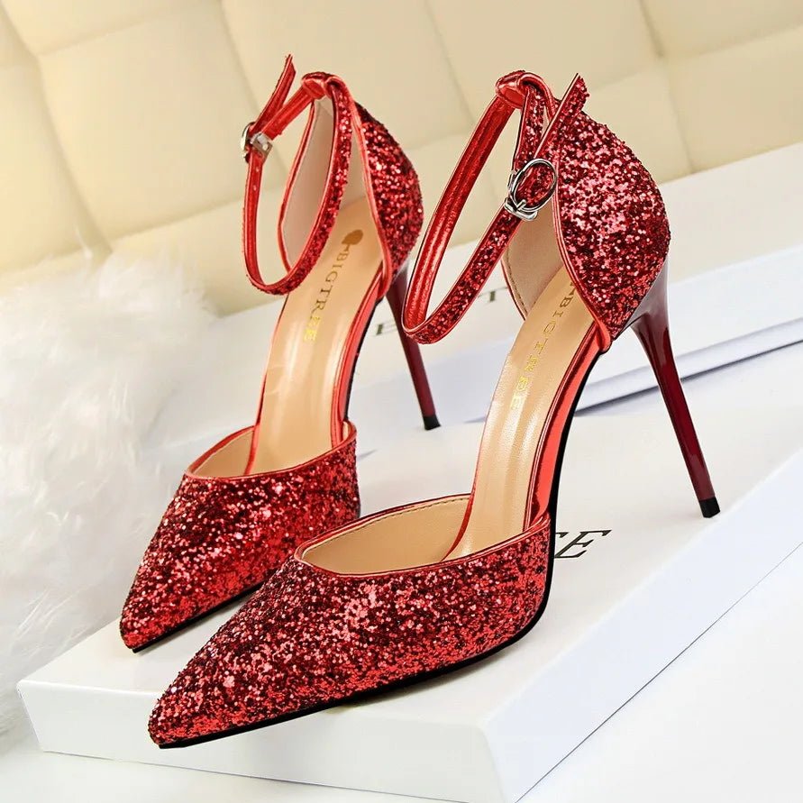 Sequin Ankle-Strap Bridal Sandals - Luzilly Bridal & Apparel