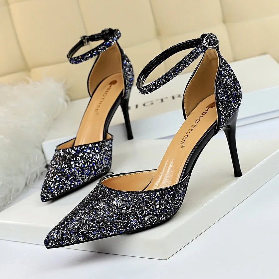 Sequin Ankle-Strap Bridal Sandals - Luzilly Bridal & Apparel