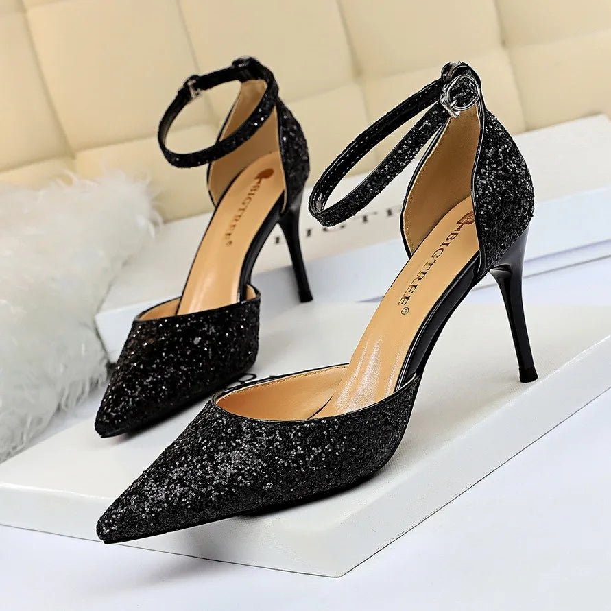 Sequin Ankle-Strap Bridal Sandals - Luzilly Bridal & Apparel