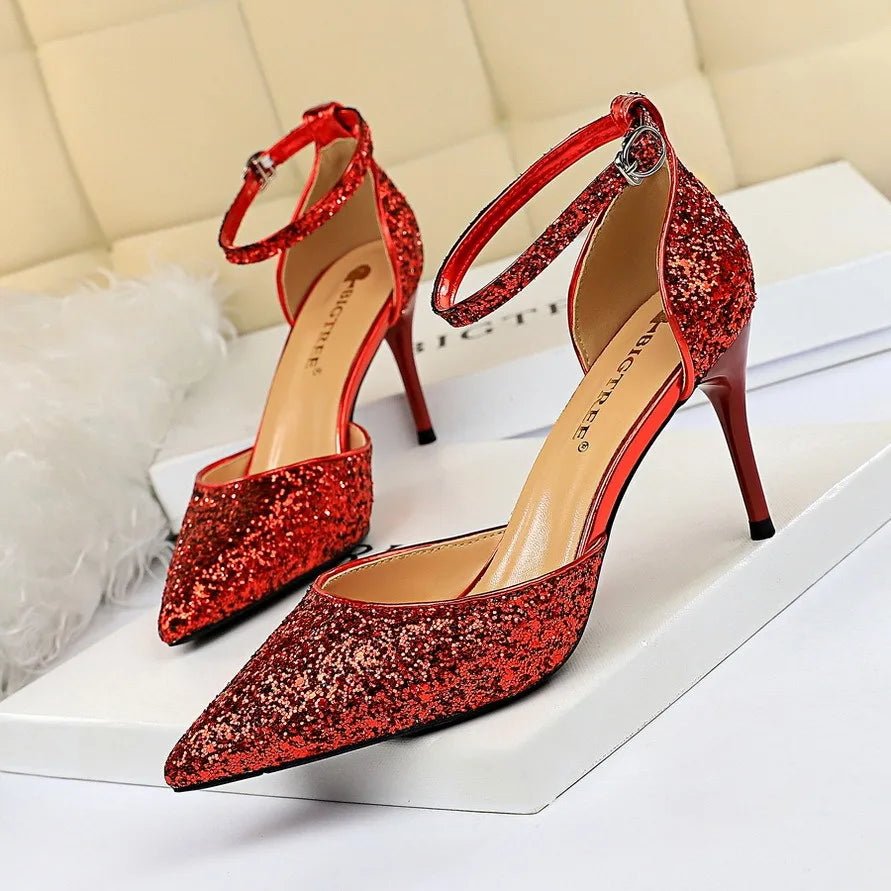 Sequin Ankle-Strap Bridal Sandals - Luzilly Bridal & Apparel
