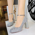 Sequin Ankle-Strap Platform Heels - Luzilly Bridal & Apparel