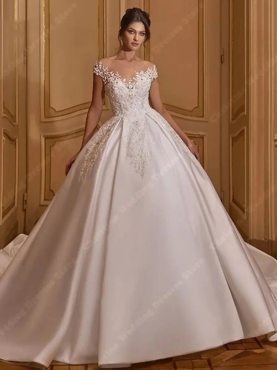 Sequin Beaded Satin Ball Gown Wedding Dress - Luzilly Bridal & Apparel