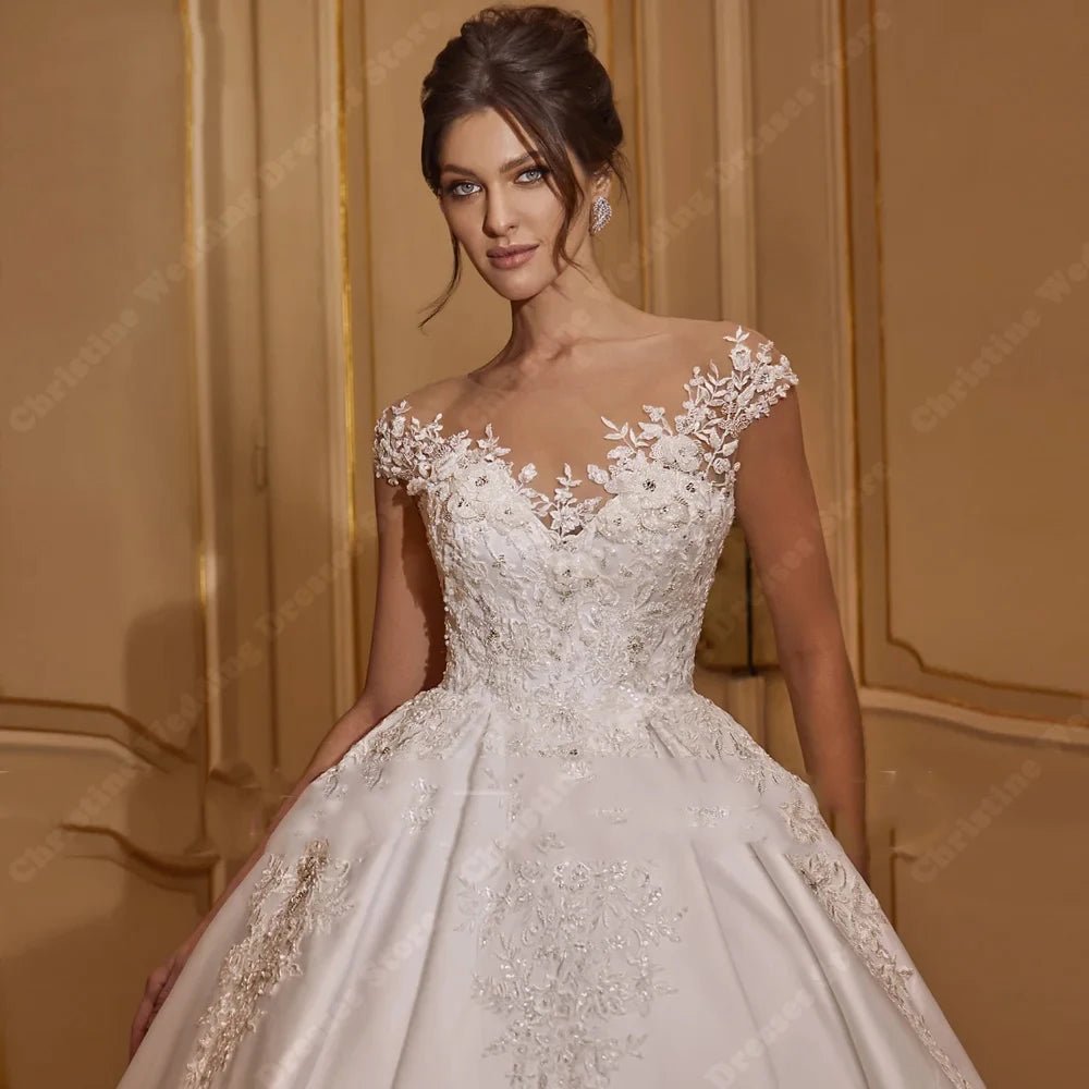 Sequin Beaded Satin Ball Gown Wedding Dress - Luzilly Bridal & Apparel