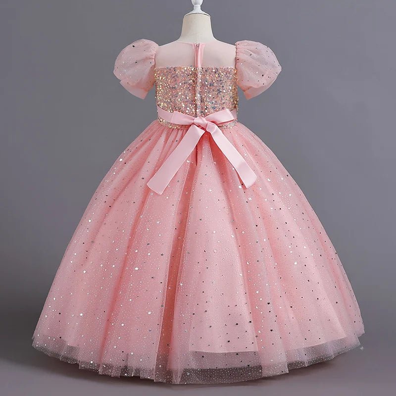 Sequin Bubble-Sleeve Mesh Flower Girl Dress - Luzilly Bridal & Apparel
