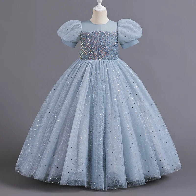 Sequin Bubble-Sleeve Mesh Flower Girl Dress - Luzilly Bridal & Apparel