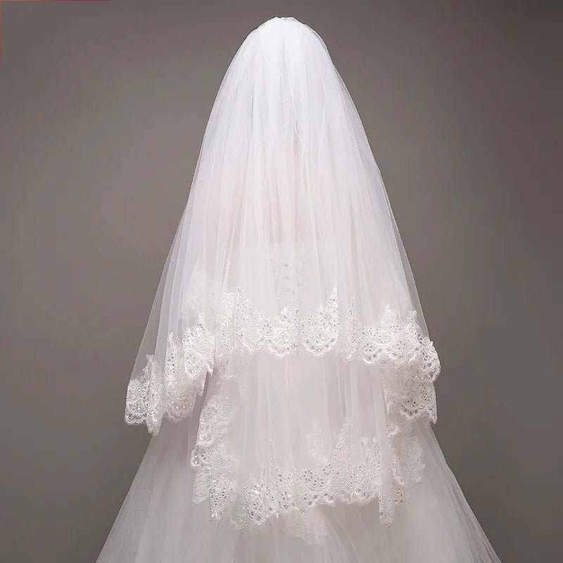 Sequin Edge Two-Tier Fingertip Wedding Veil - Luzilly Bridal & Apparel