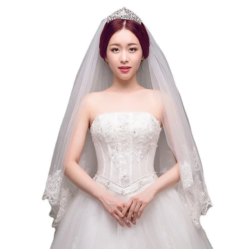 Sequin Edge Two-Tier Fingertip Wedding Veil - Luzilly Bridal & Apparel