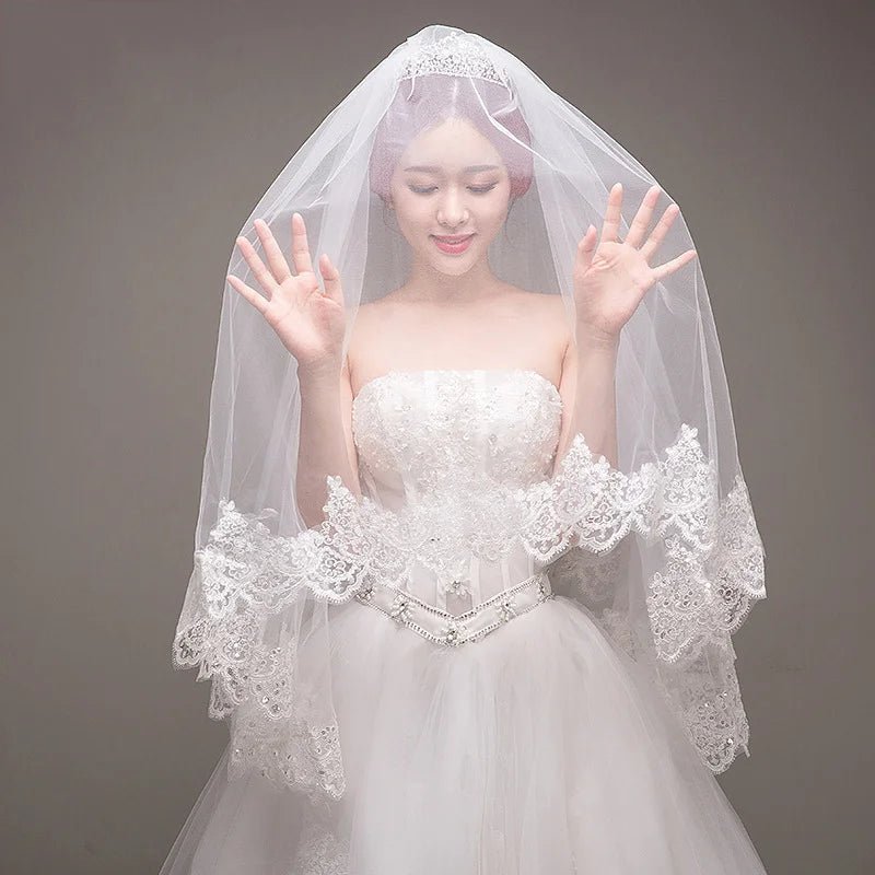Sequin Edge Two-Tier Fingertip Wedding Veil - Luzilly Bridal & Apparel