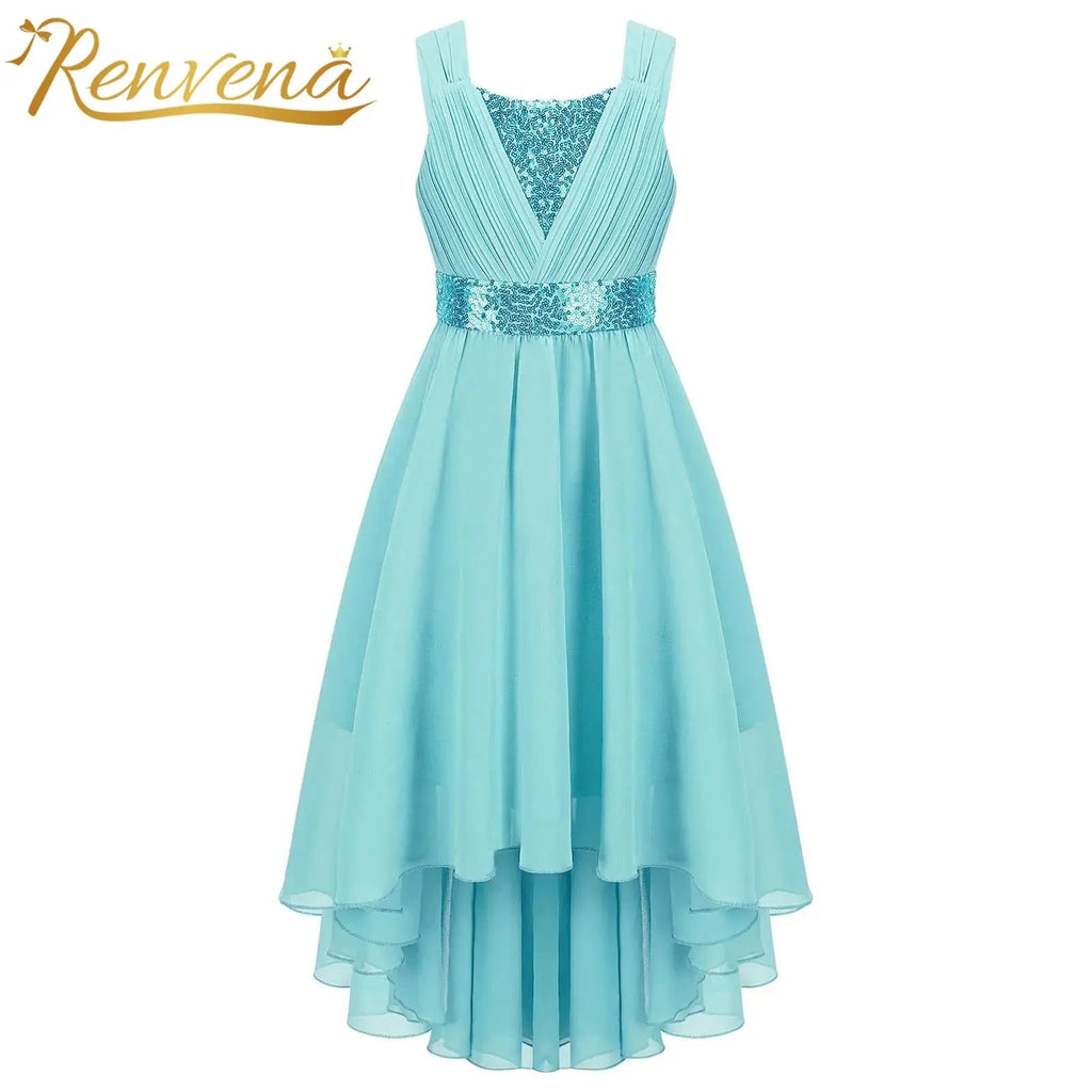 Sequin High-Low Chiffon Flower Girl Dress - Luzilly Bridal & Apparel