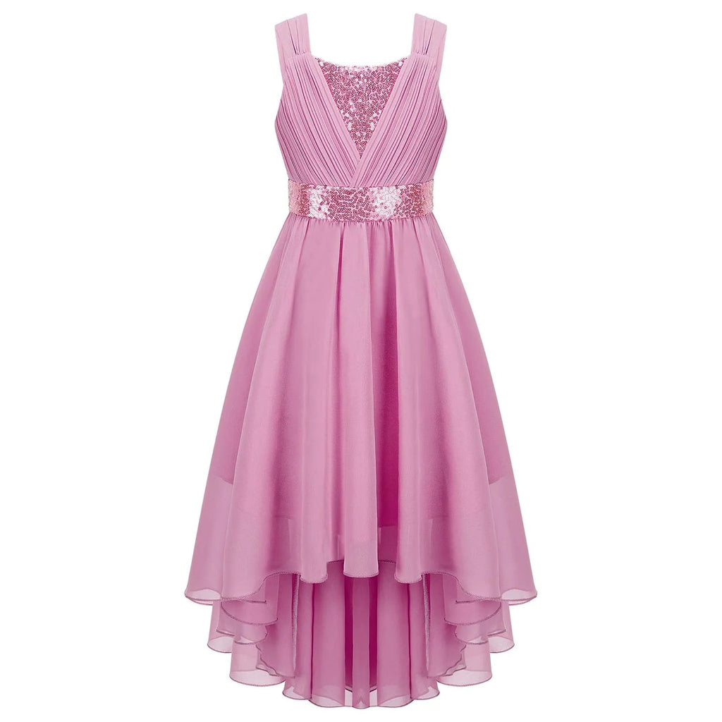Sequin High-Low Chiffon Flower Girl Dress - Luzilly Bridal & Apparel