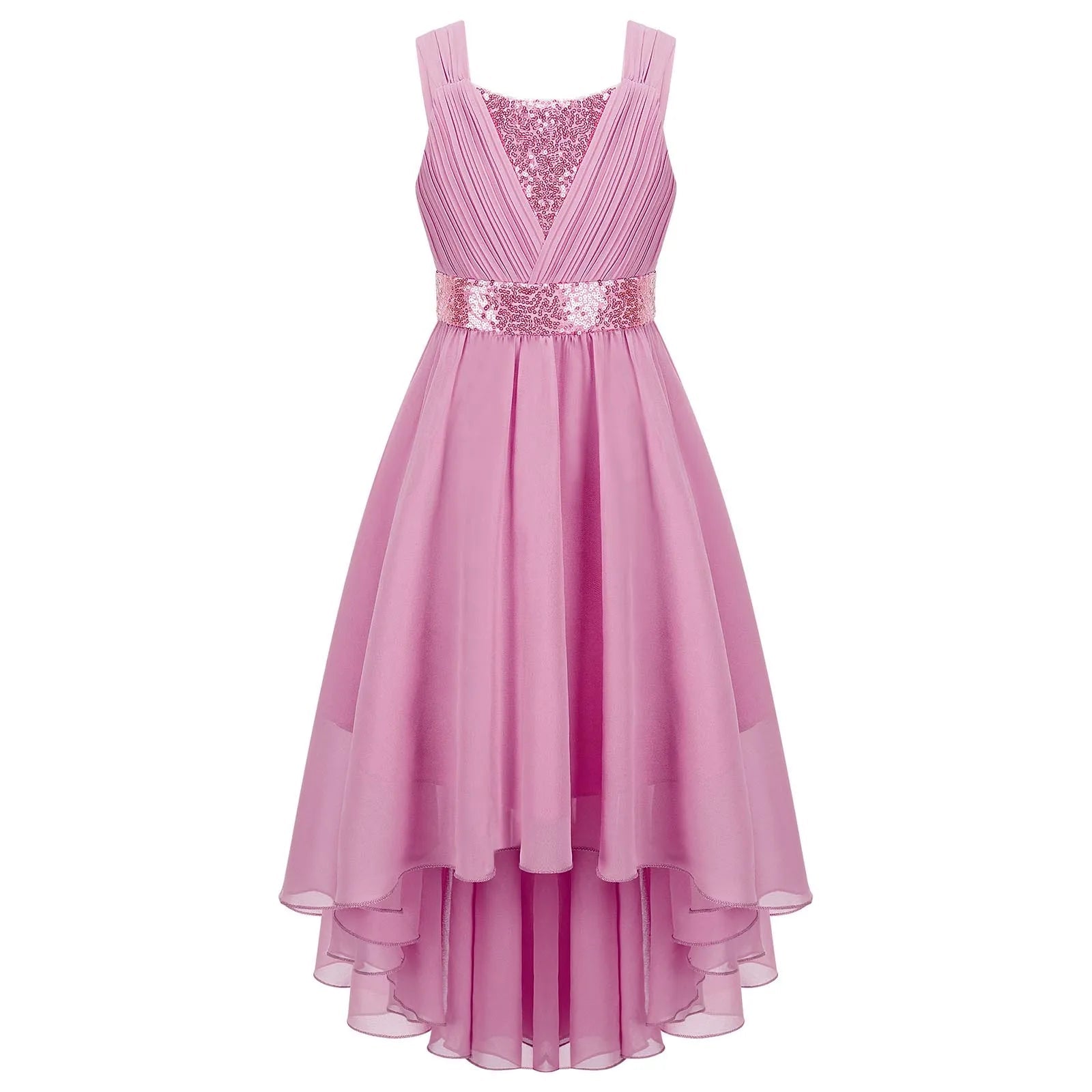 Sequin High-Low Chiffon Flower Girl Dress - Luzilly Bridal & Apparel