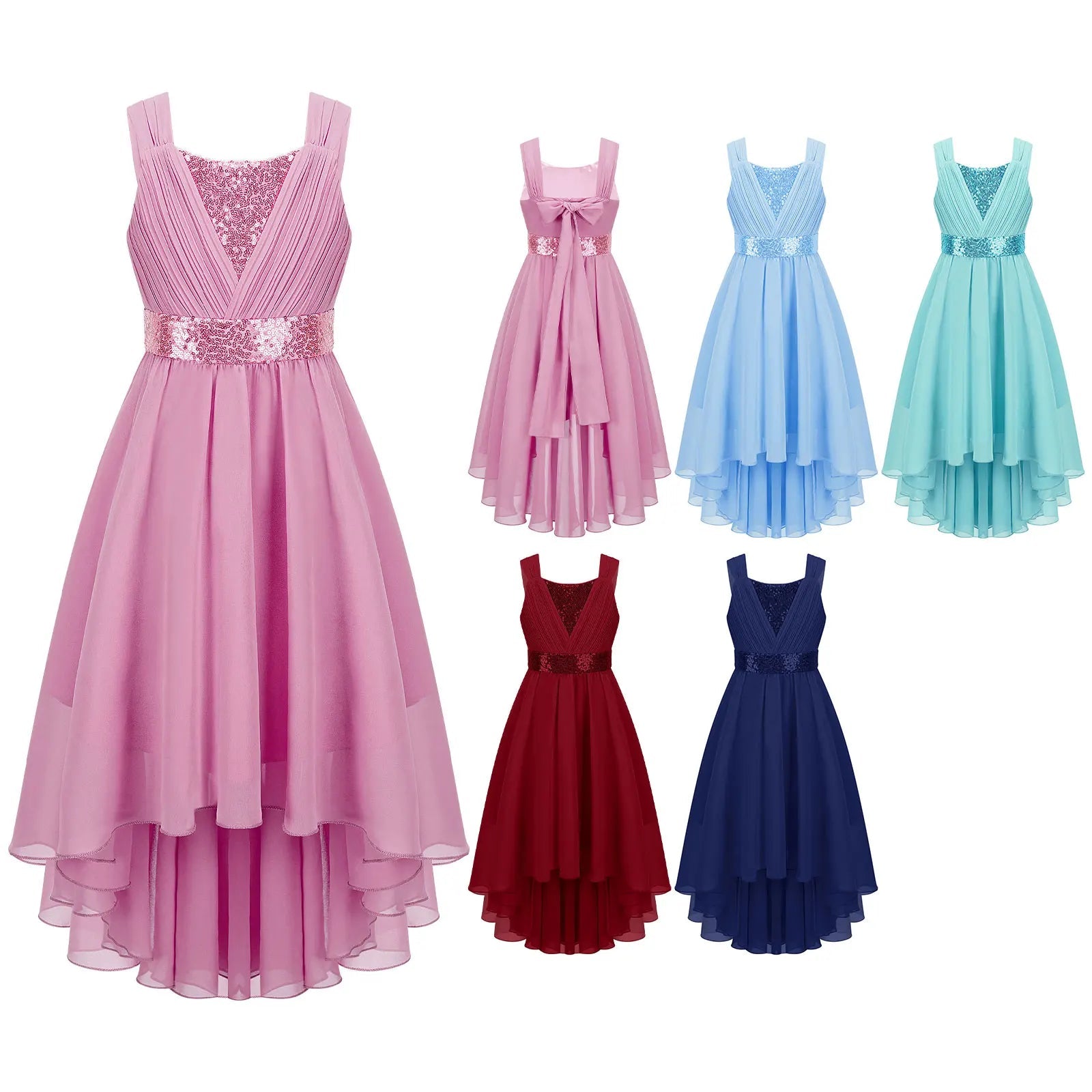 Sequin High-Low Chiffon Flower Girl Dress - Luzilly Bridal & Apparel