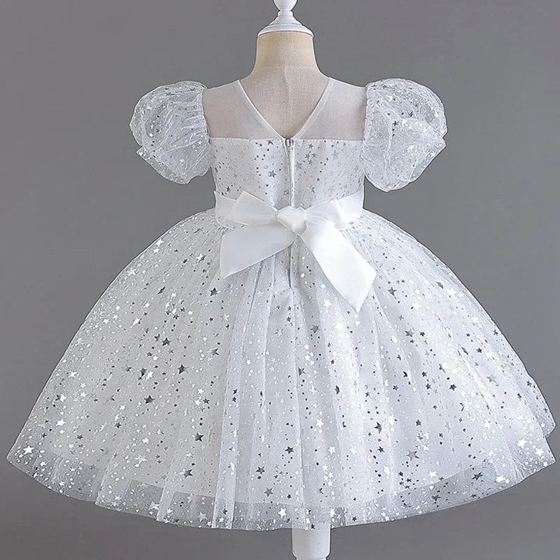 Sequin Lace Mesh Short-Sleeve Girls Party Dress - Luzilly Bridal & Apparel