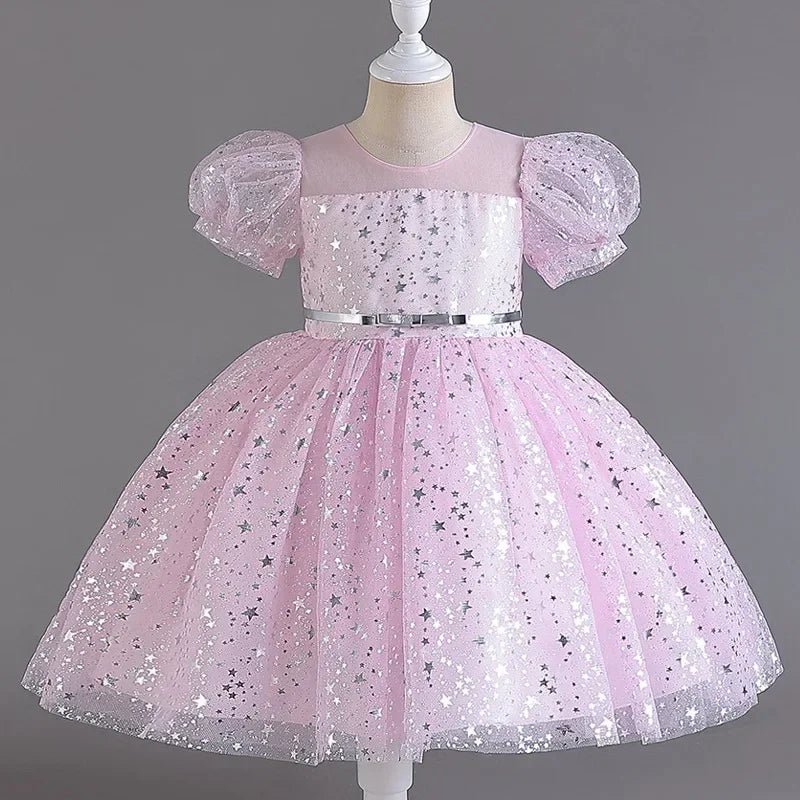 Sequin Lace Mesh Short-Sleeve Girls Party Dress - Luzilly Bridal & Apparel