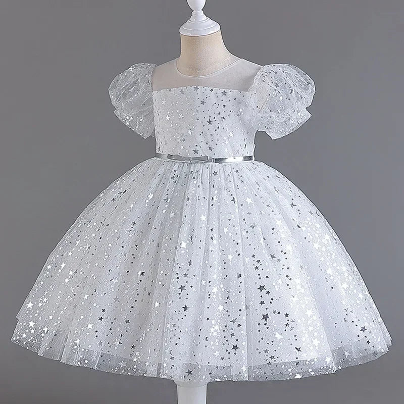 Sequin Lace Mesh Short-Sleeve Girls Party Dress - Luzilly Bridal & Apparel
