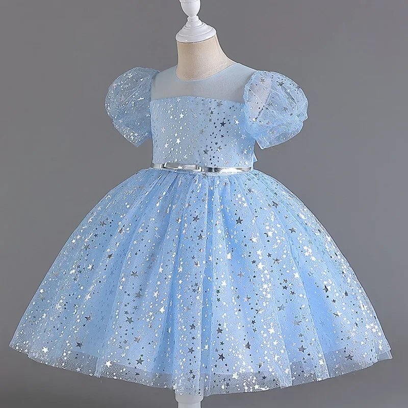 Sequin Lace Mesh Short-Sleeve Girls Party Dress - Luzilly Bridal & Apparel