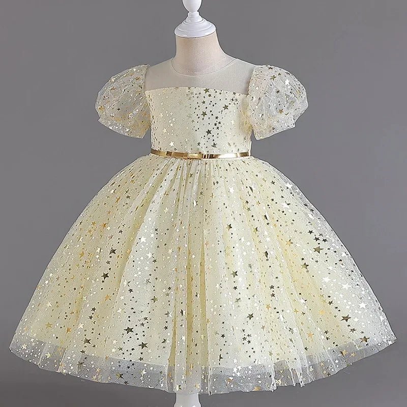 Sequin Lace Mesh Short-Sleeve Girls Party Dress - Luzilly Bridal & Apparel