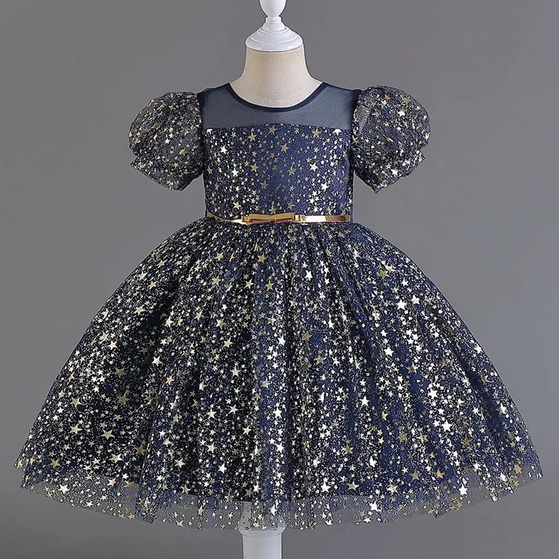 Sequin Lace Mesh Short-Sleeve Girls Party Dress - Luzilly Bridal & Apparel