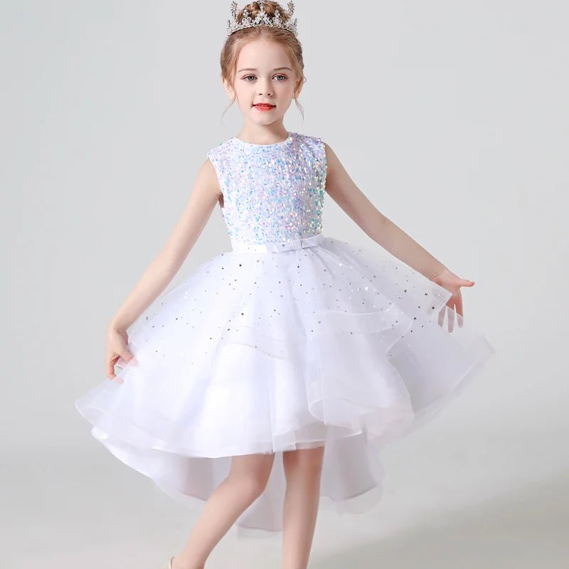 Sequin Lace Mesh Sleeveless Flower Girl Dress - Luzilly Bridal & Apparel