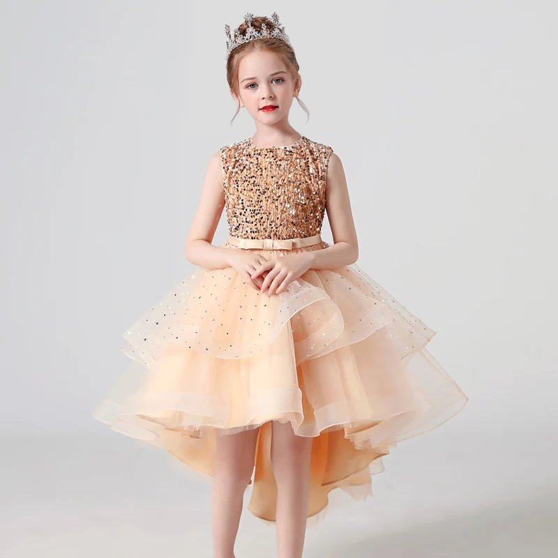 Sequin Lace Mesh Sleeveless Flower Girl Dress - Luzilly Bridal & Apparel