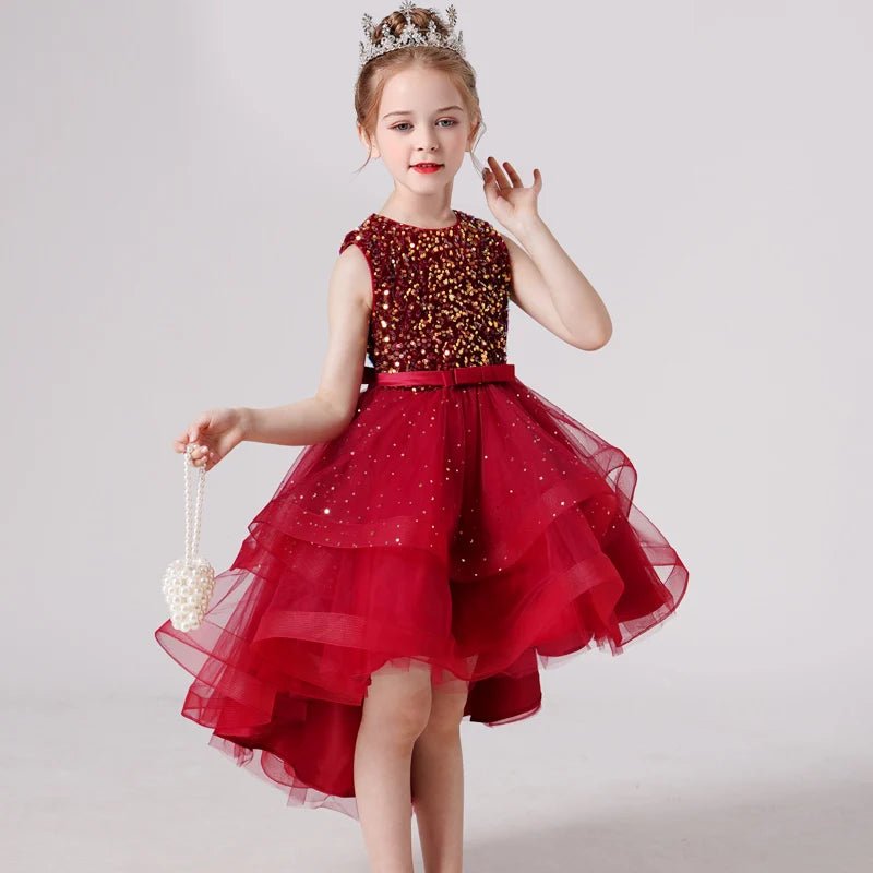 Sequin Lace Mesh Sleeveless Flower Girl Dress - Luzilly Bridal & Apparel