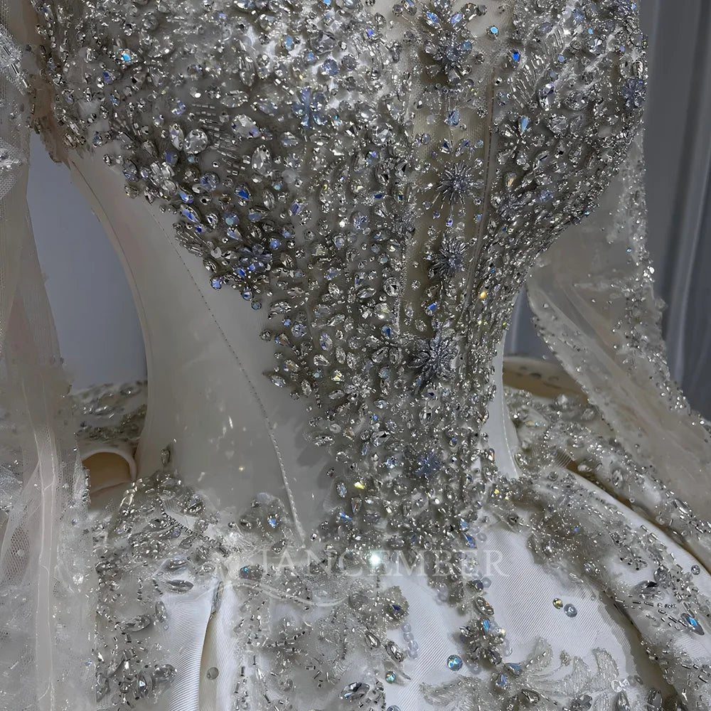 Sequin Long-Sleeve Ball Gown Wedding Dress with Court Train - Luzilly Bridal & Apparel