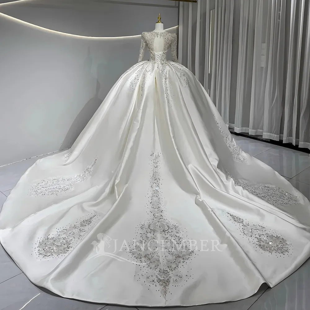 Sequin Long-Sleeve Ball Gown Wedding Dress with Court Train - Luzilly Bridal & Apparel