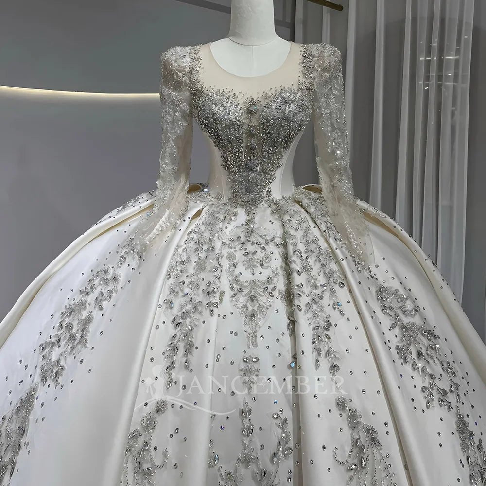 Sequin Long-Sleeve Ball Gown Wedding Dress with Court Train - Luzilly Bridal & Apparel