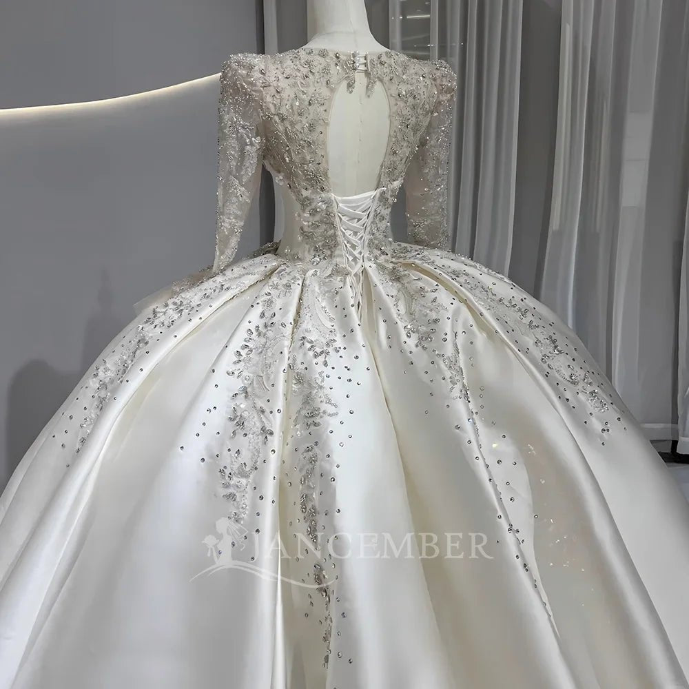 Sequin Long-Sleeve Ball Gown Wedding Dress with Court Train - Luzilly Bridal & Apparel