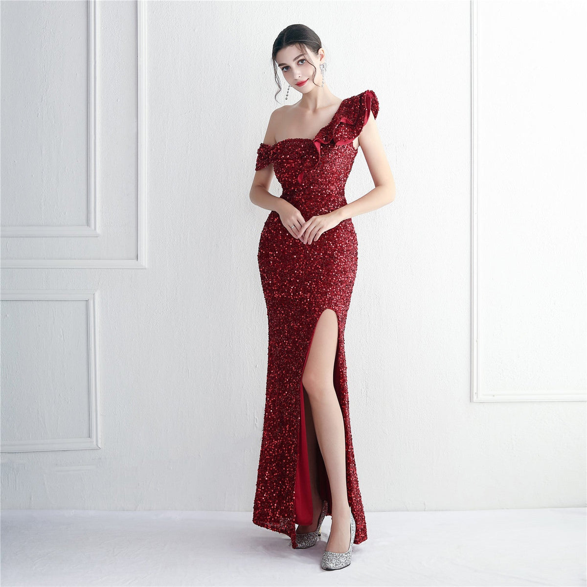 Sequin Ruffle Fishtail Cocktail Dress - Luzilly Bridal & Apparel