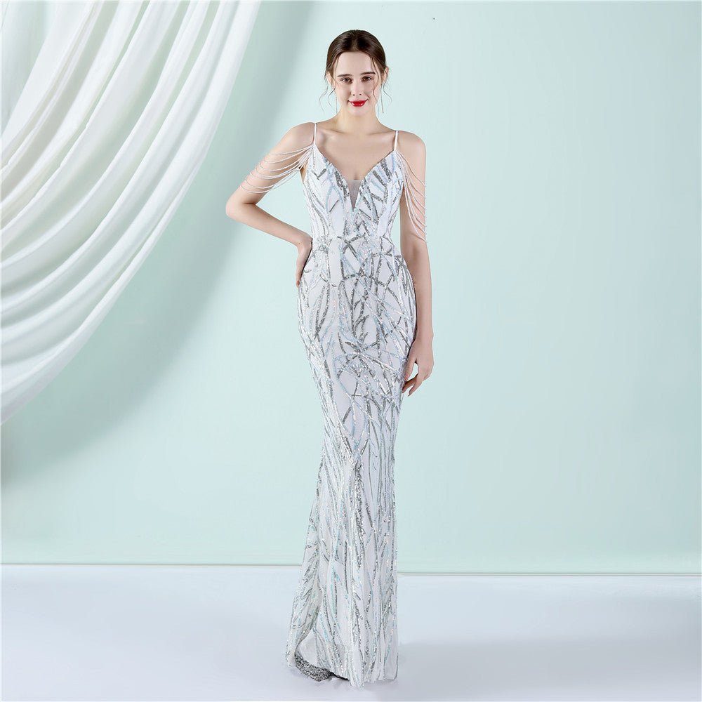 Sequin Slip Fishtail Evening Gown - Luzilly Bridal & Apparel