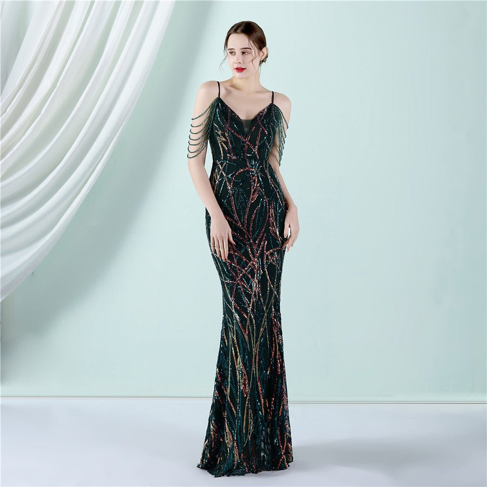 Sequin Slip Fishtail Evening Gown - Luzilly Bridal & Apparel