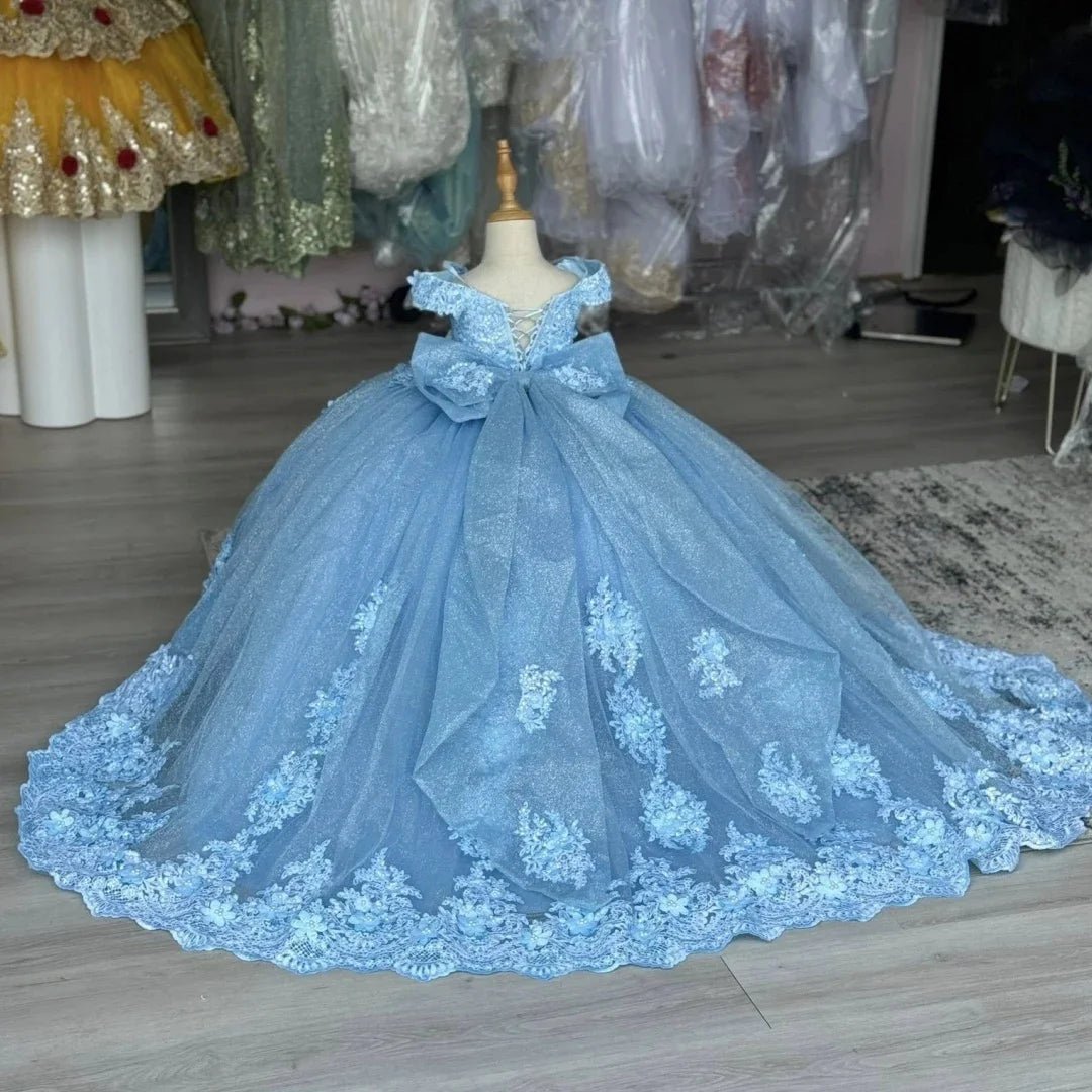 Sequined Blue Flower Girl Dress - Luzilly Bridal & Apparel
