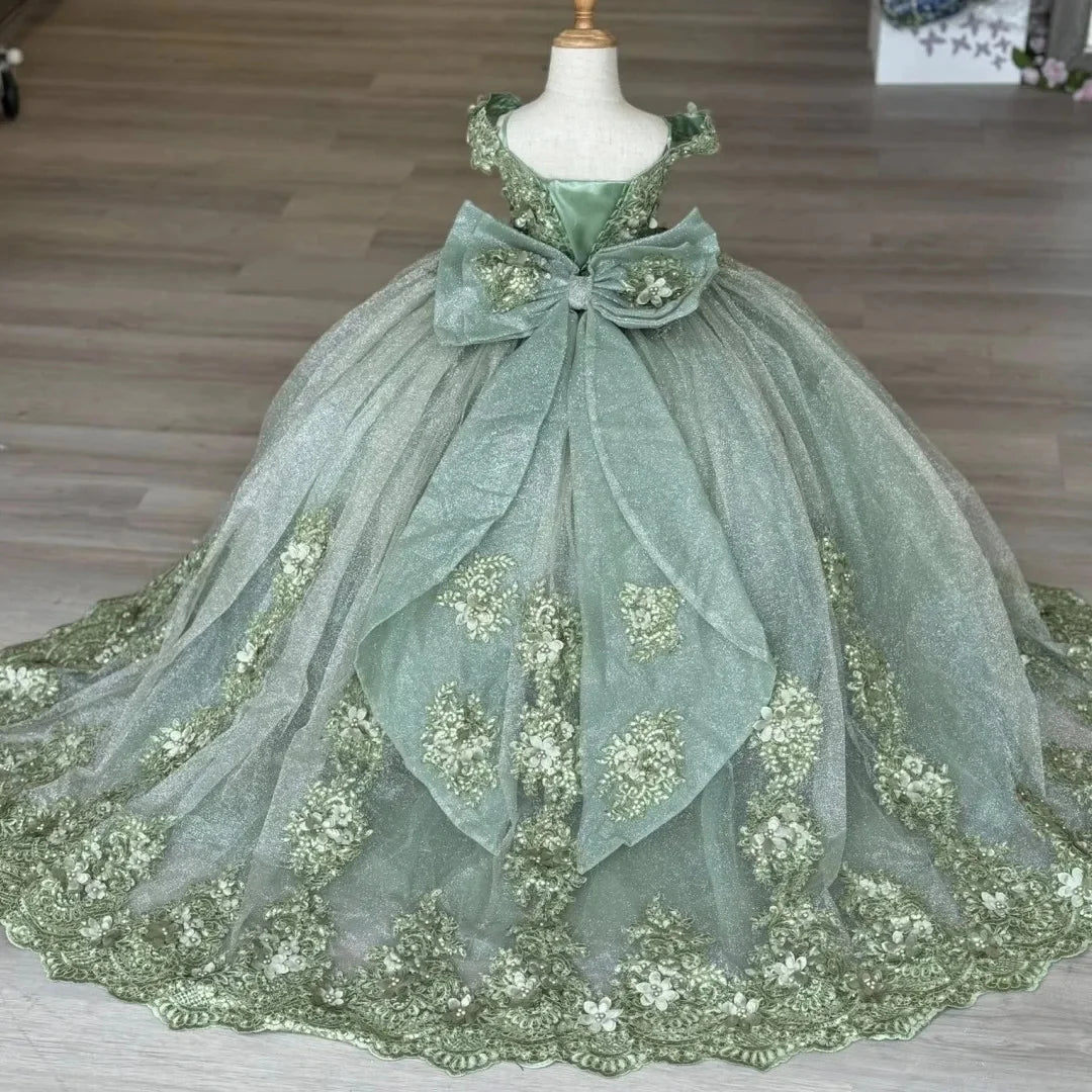 Sequined Blue Flower Girl Dress - Luzilly Bridal & Apparel