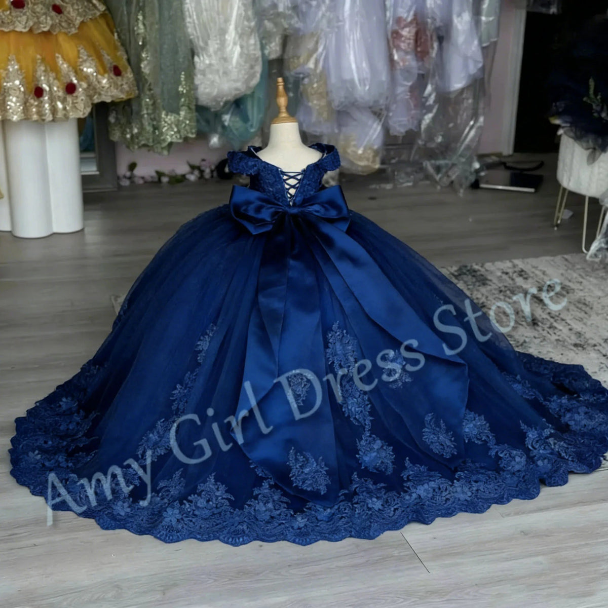 Sequined Blue Flower Girl Dress - Luzilly Bridal & Apparel