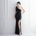 Sequined One-Shoulder Fishtail Dress - Luzilly Bridal & Apparel